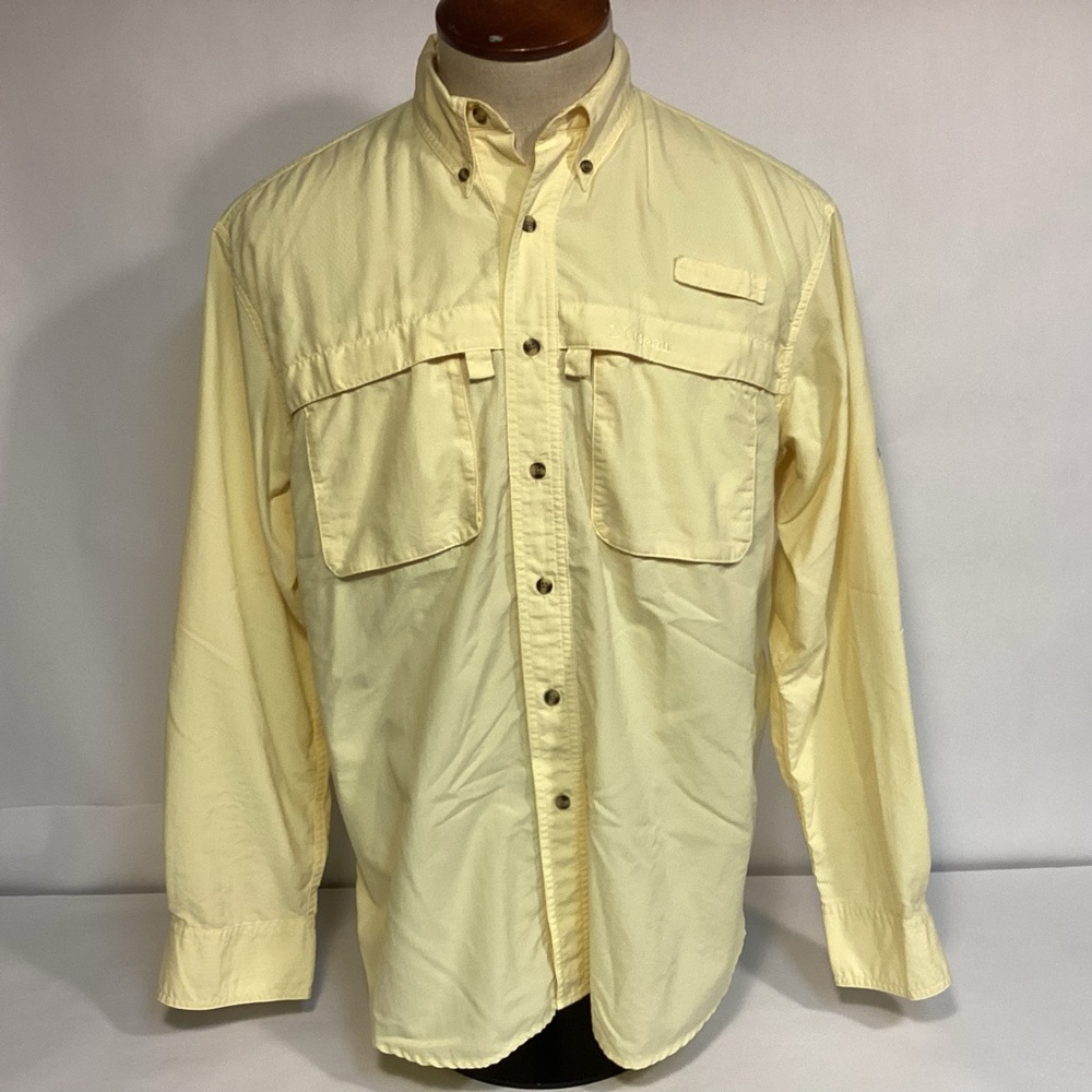 L.L. Bean Fly Fishing shirt yellow vented roll tab sleeve Men’s size Medium